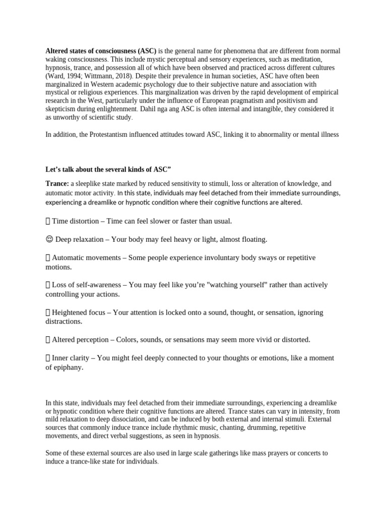 Altered States of Consciousness | PDF | Meditation | Trance