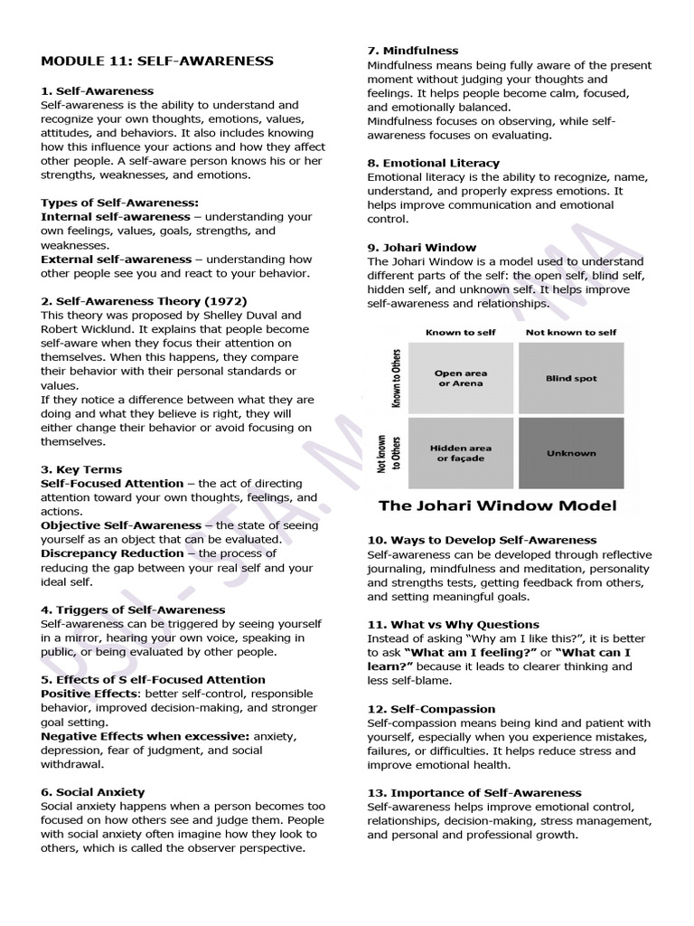 Ge1 - Uts - Module 11-12 Reviewer | PDF | Self Awareness | Cognitive ...