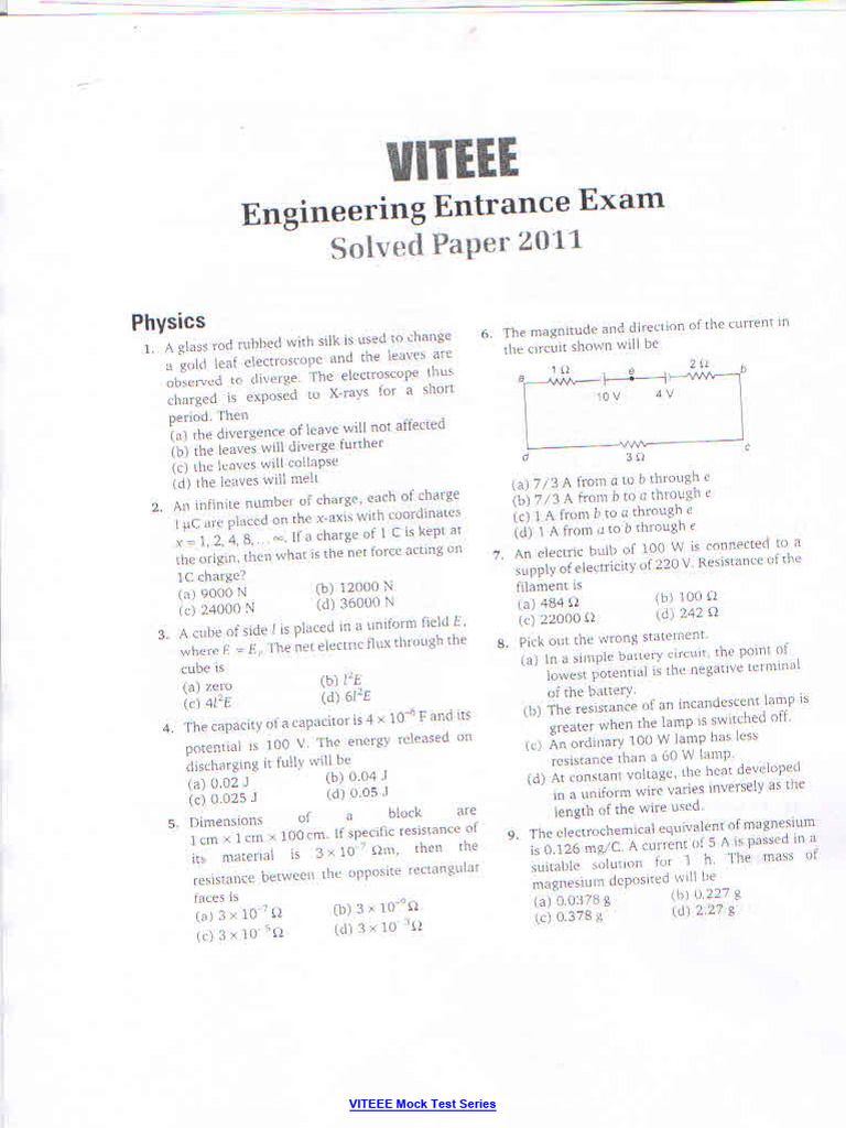 VITEEE Sample Paper 2011_1774966848785 | PDF
