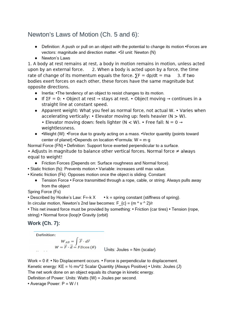 Physics Cheat Sheet 2 | PDF | Force | Newton's Laws Of Motion