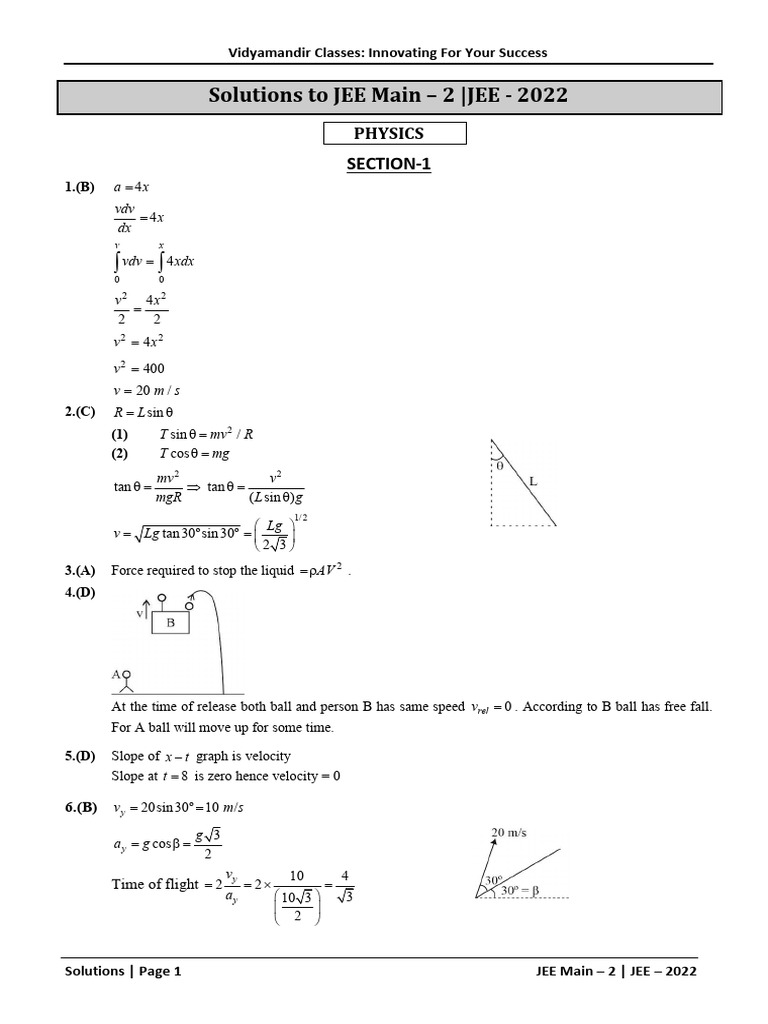 2022 JEE Main 2 Solutions - Copy | PDF | Applied And Interdisciplinary ...