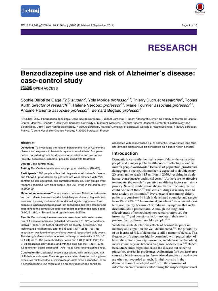 ABIAH (2021)_Benzodiazepine Use and Risk of Alzheimer’s Disease | PDF ...