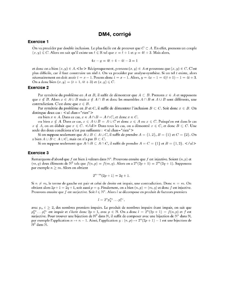 DM Ensembles Applications Corrigé | PDF