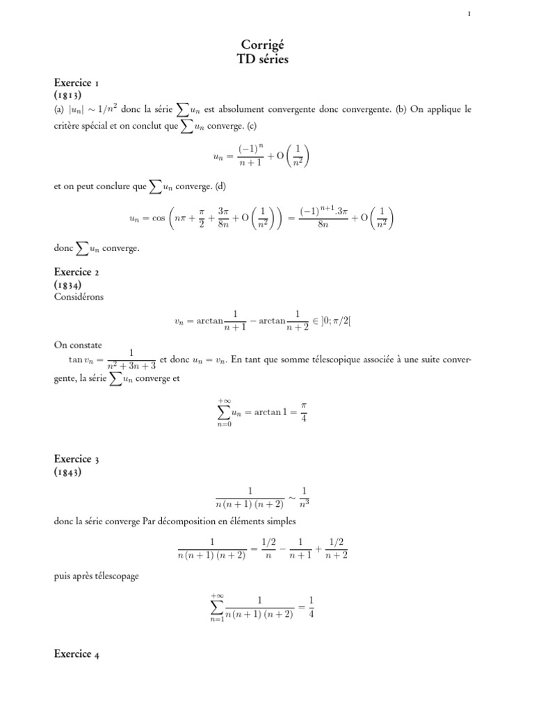Exos Corrige TD Series PCSI2 2 | PDF | Analyse mathématique | Série ...