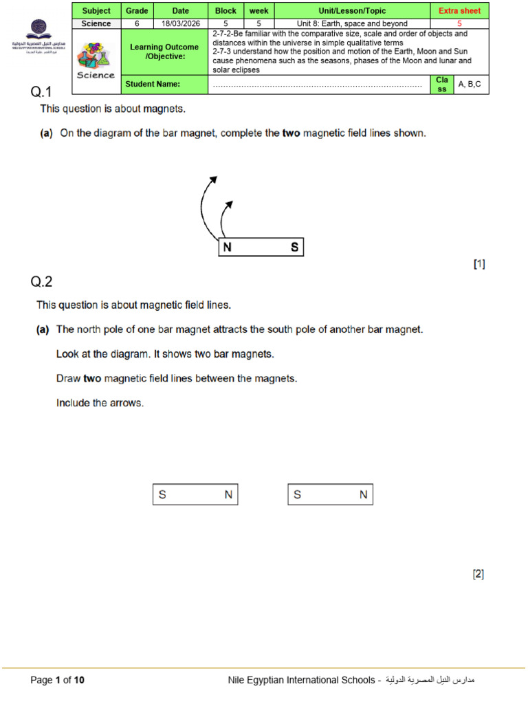 Science Grade6 B5 W5 U6 RevisionSheet1 Extra (Luxor) | PDF