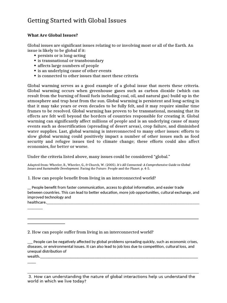 Getting started with Global Issues (1) assignment | PDF | Climate ...
