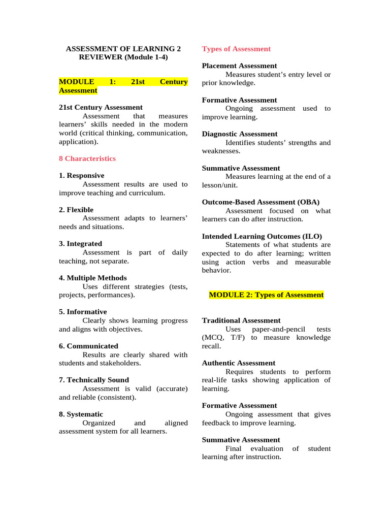 Assessment of Learning 2 Reviewer m1 to m4 | PDF