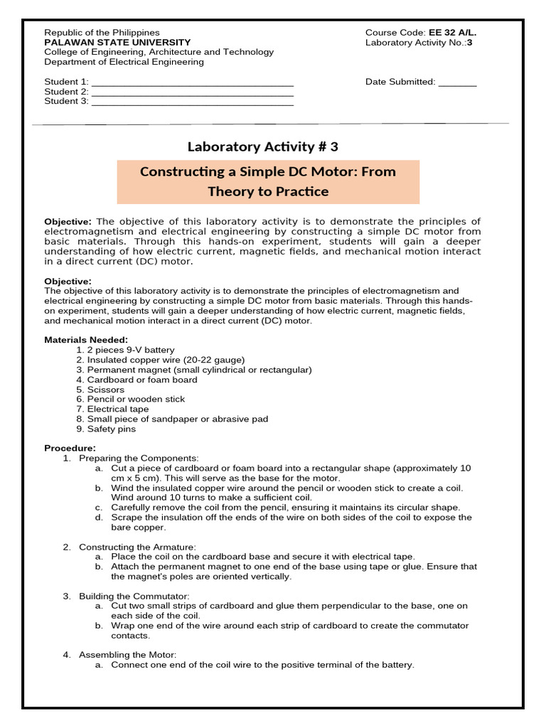 Lab-Sheet-3 | PDF | Electric Motor | Electromagnetism