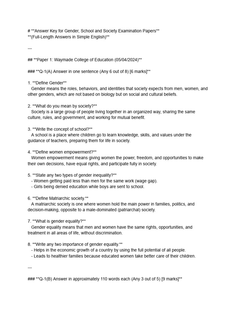 Easy Understanding Unit-1,2,3 (2 Paper Solution) | PDF | Gender Studies ...