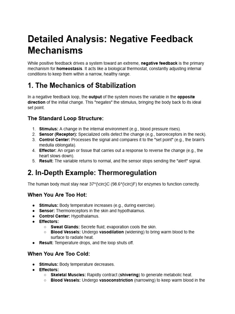 Detailed Negative Feedback Mechanisms | PDF | Homeostasis | Physiology