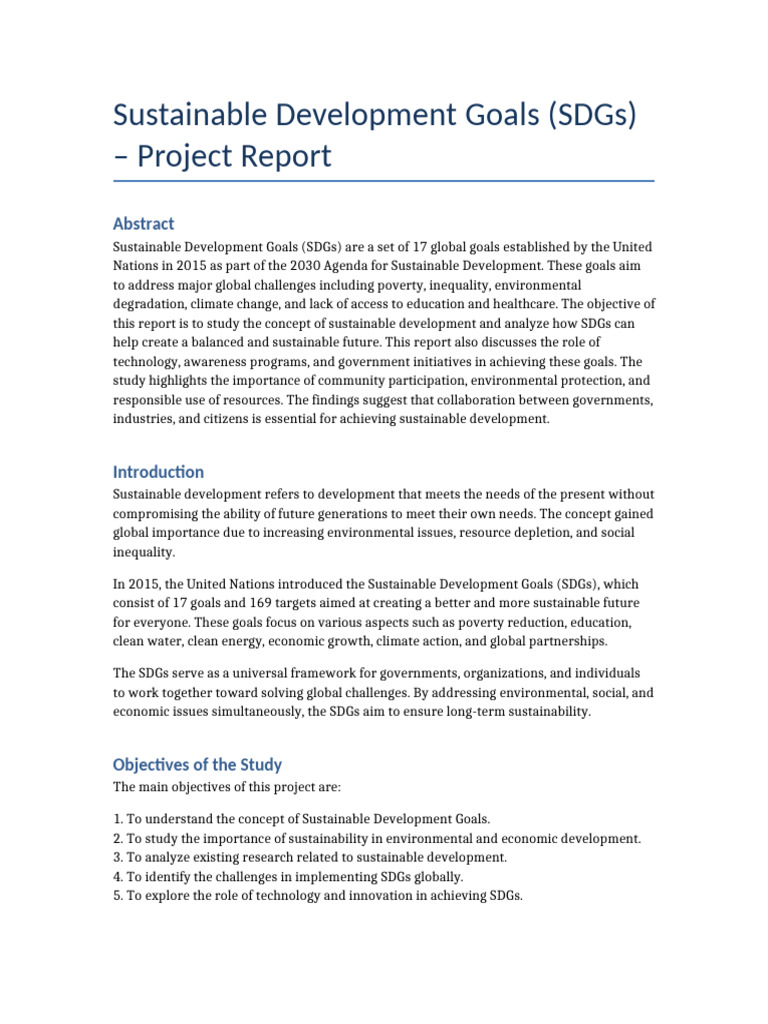 SDG Project Report 6 Pages | PDF | Sustainability | Sustainable Development