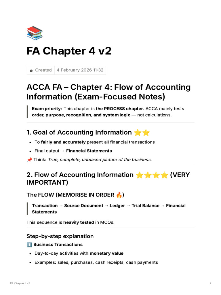 ACCA FA Chapter 4 Note | PDF | Debits And Credits | Business Economics