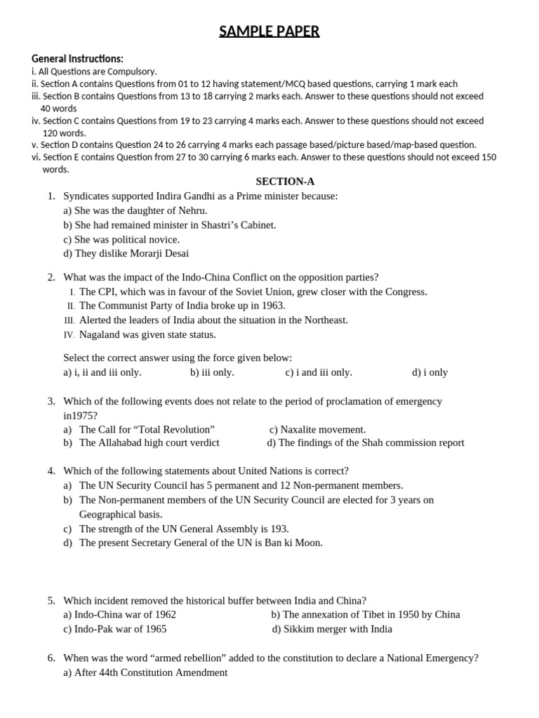 Sample Paper 1 | PDF