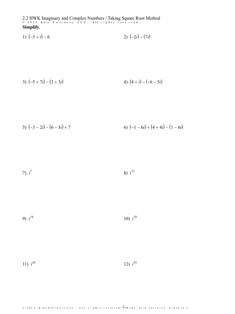 2.2 HWK - Imaginary and Complex Numbers Taking Square Root Method | PDF ...