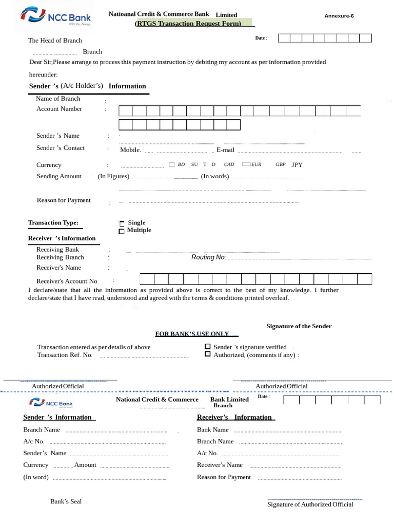 NCC Bank RTGS Transaction Form.pdf | PDF