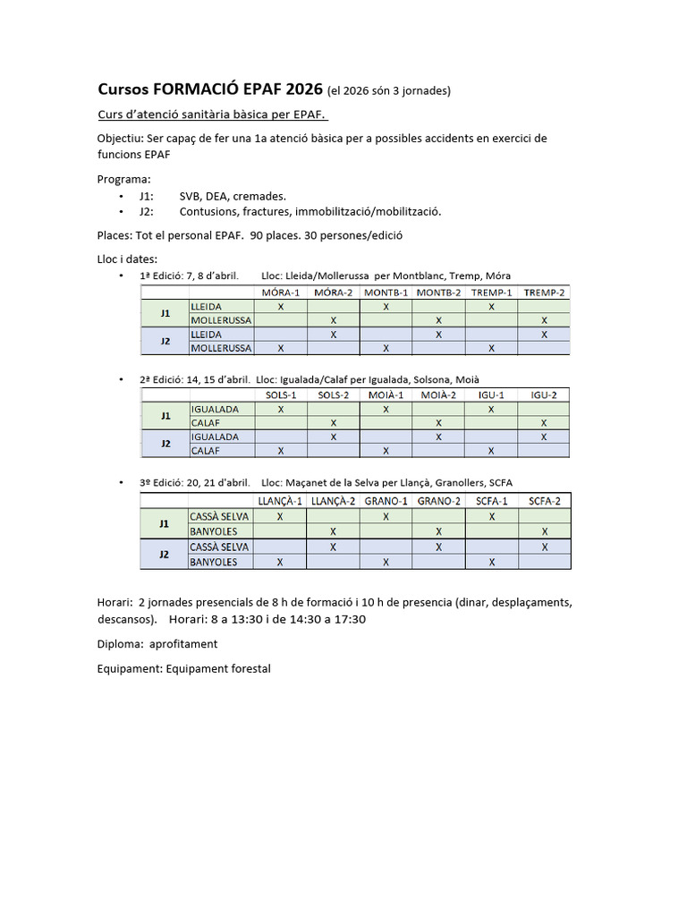 Cursos Formació Epaf 2026 | PDF
