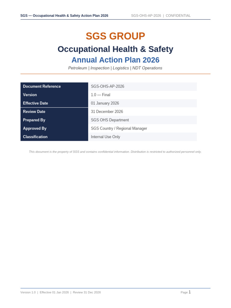SGS OHS Action Plan 2026 Enhanced | PDF | Occupational Safety And ...