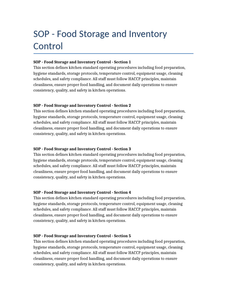 Kitchen SOP 3 | PDF | Hygiene | Regulatory Compliance