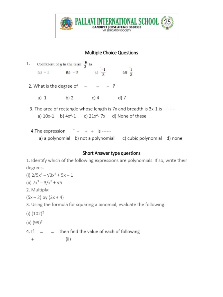 Algebraic Expressions -2 | PDF | Polynomial | Abstract Algebra