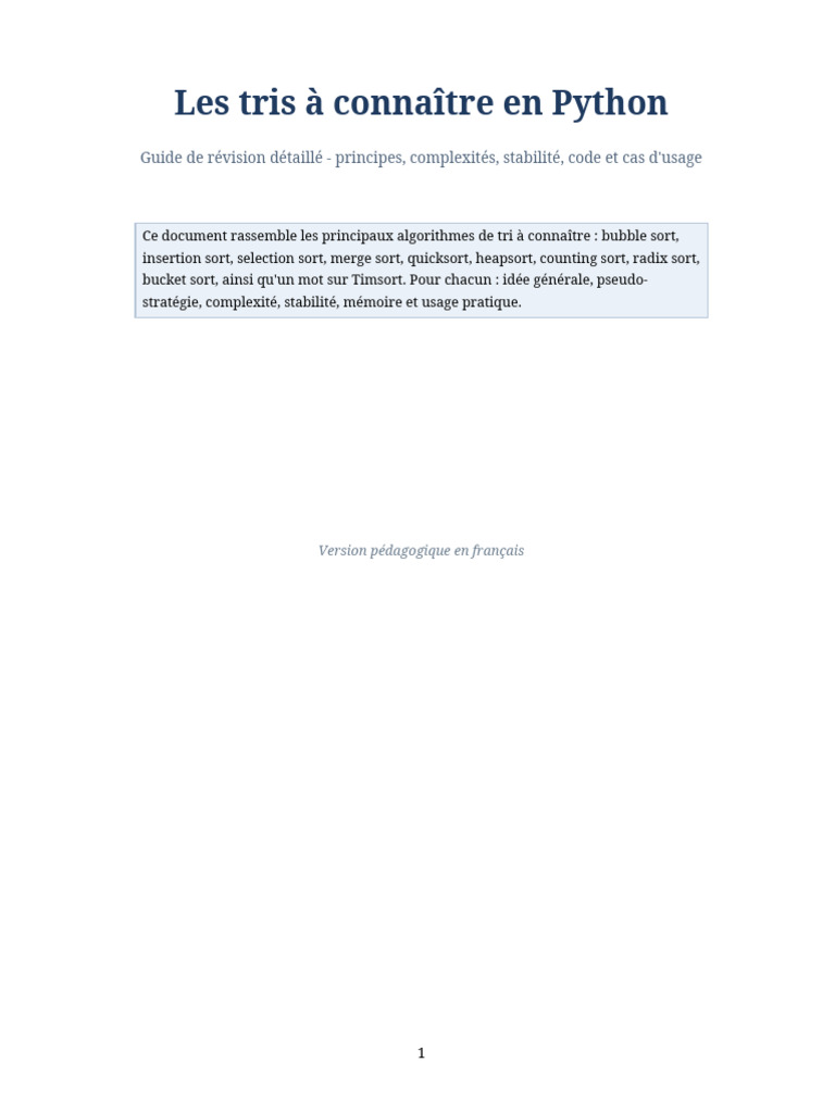 Les Tris A Connaitre Python | PDF | Algorithmes et structures de ...