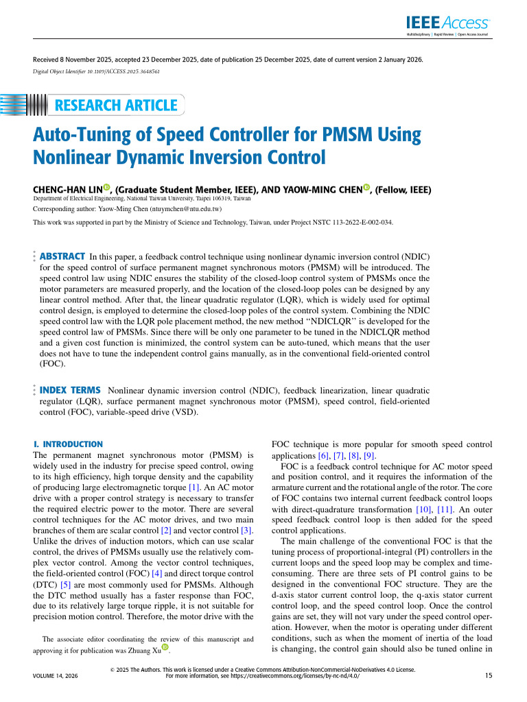 Auto-Tuning of Speed Controller for PMSM Using Nonlinear Dynamic ...