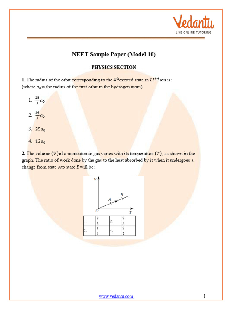 NEET Sample Paper 10 Practice Set PDF With Solutions | PDF