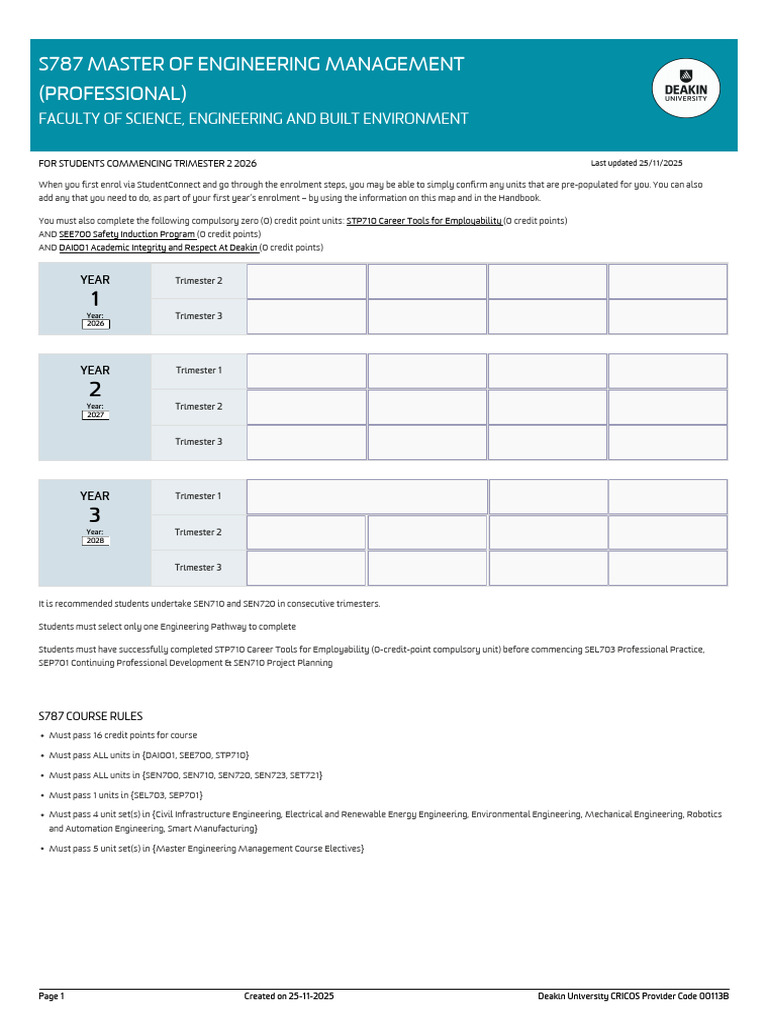 s787-2026-t2-Coursemap Master of Engineering Management | PDF ...