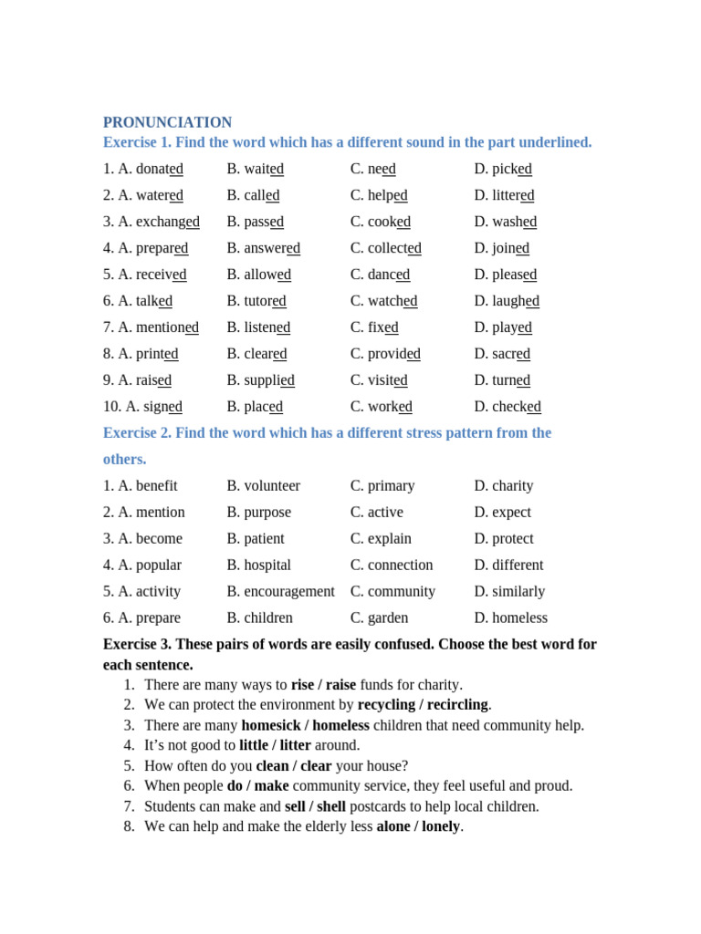 Pronunciation Exercises | PDF