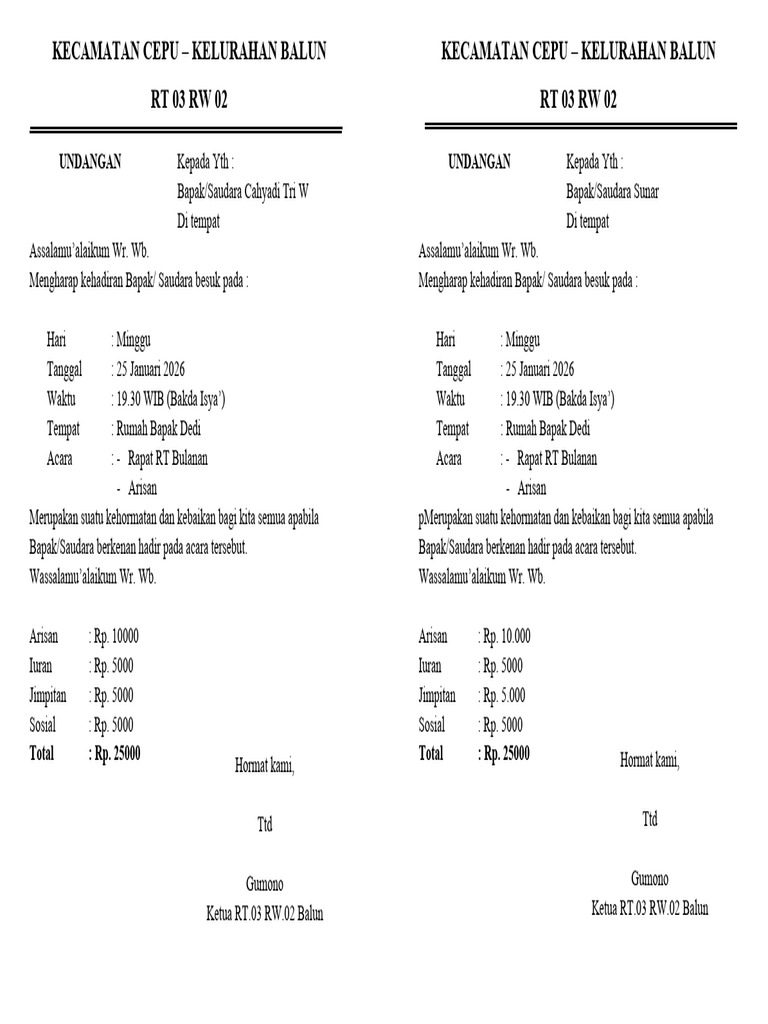 Undangan Rt New | PDF