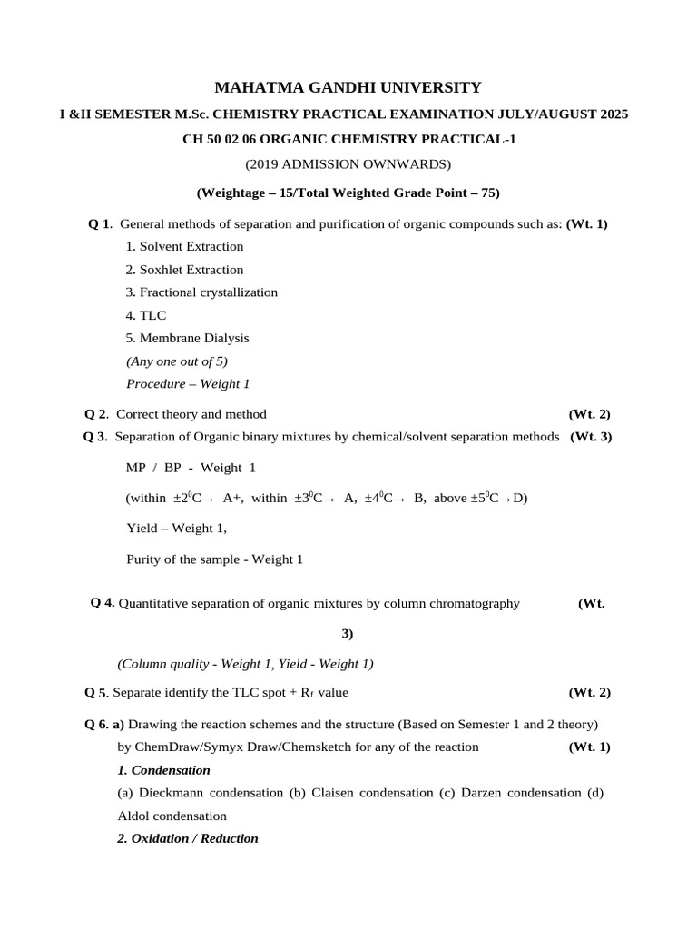 Organic Chemistry Practical-1 (Scheme of Valuation) - 2025 | PDF | Thin ...