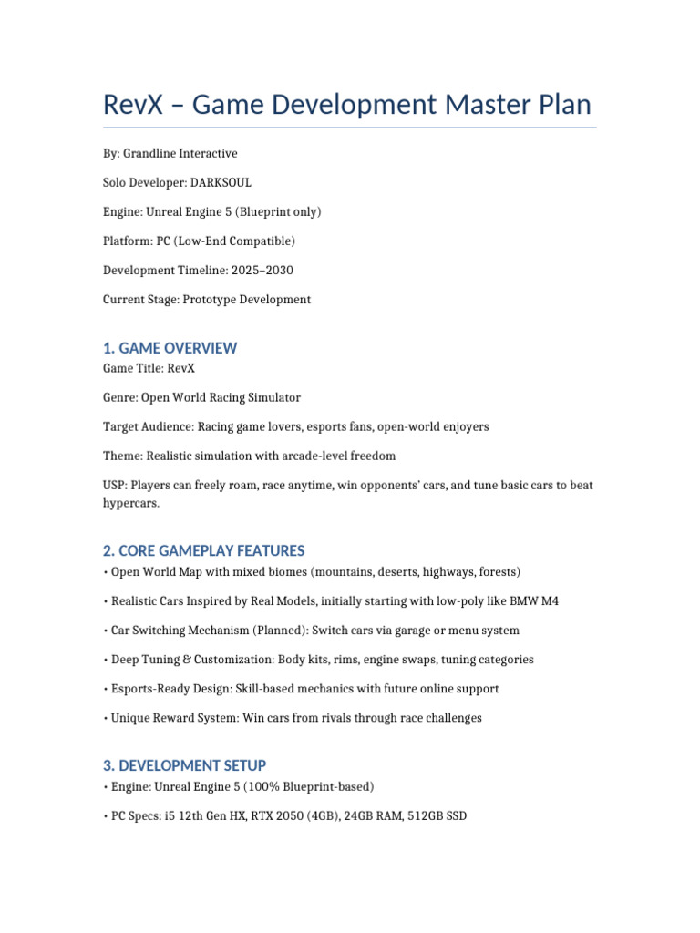 RevX Game Development Master Plan | PDF