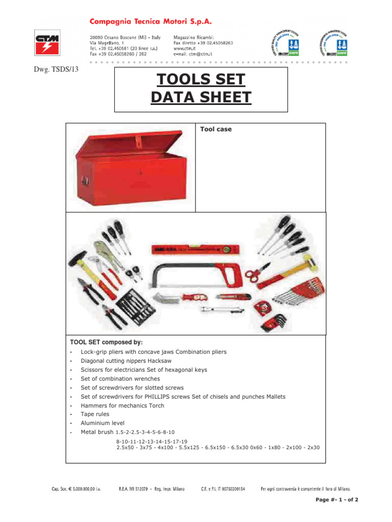 CTM - Tool Set Data Sheets | PDF