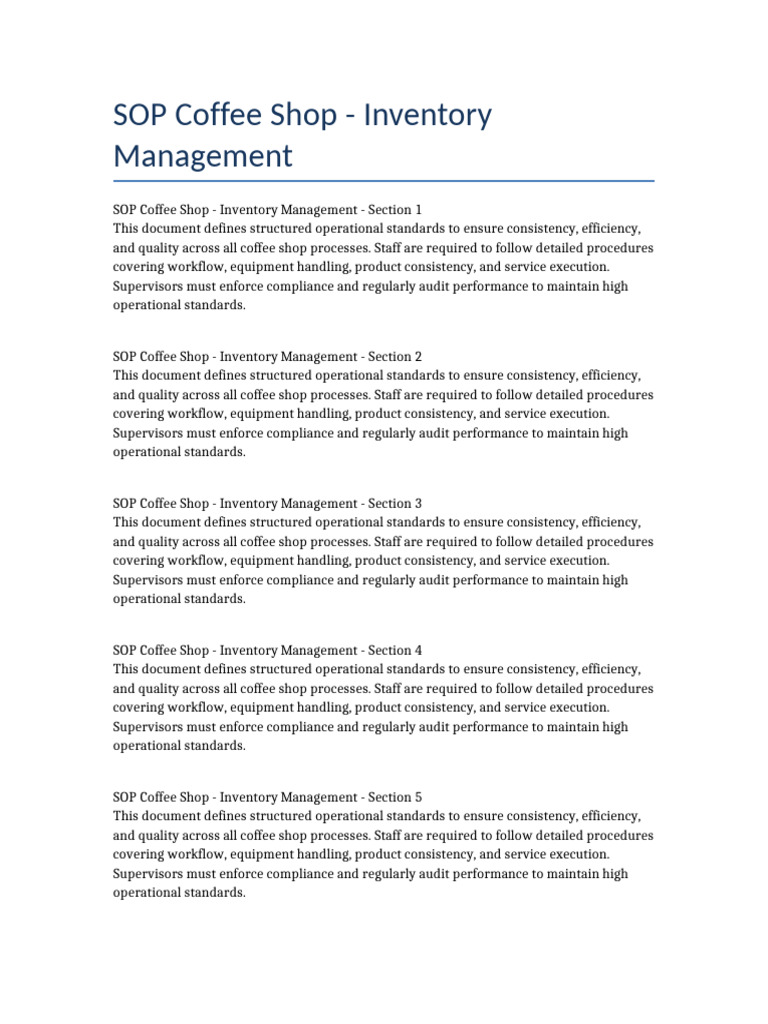 SOP Coffee Shop Extra 1 | PDF | Audit | Regulatory Compliance