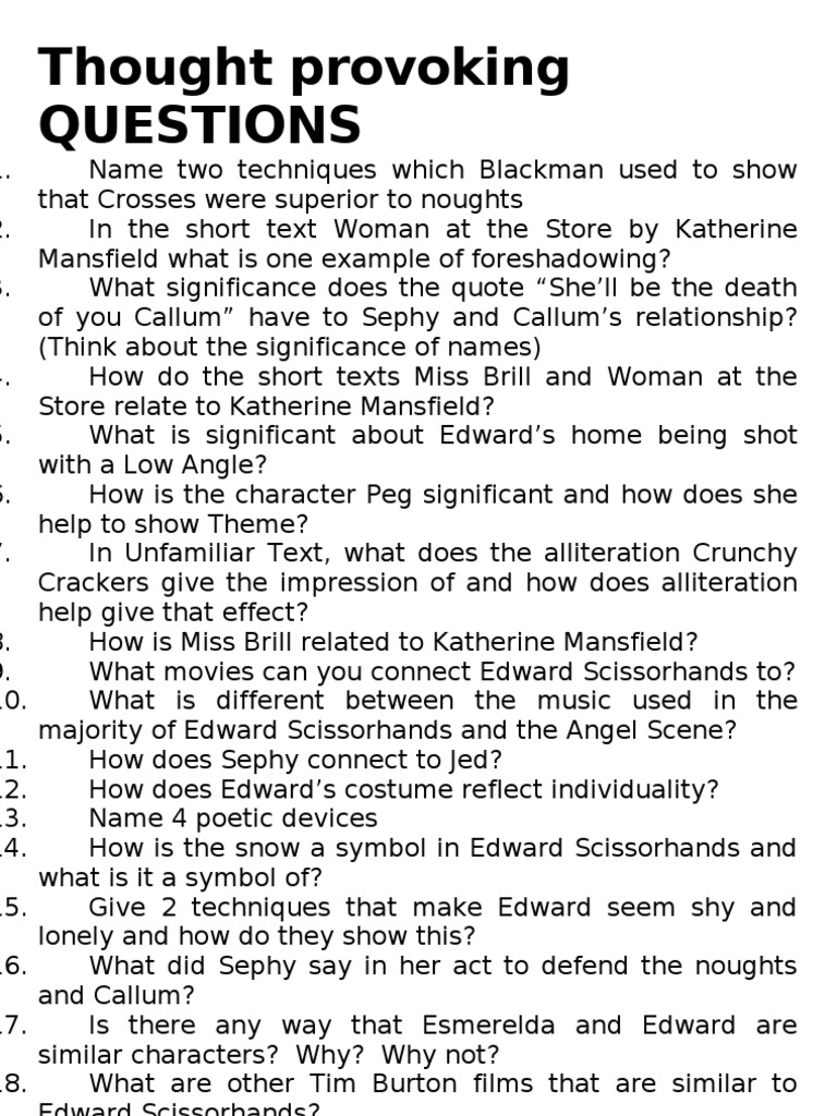 Thought-Provoking Questions for Analysis | PDF | Leisure