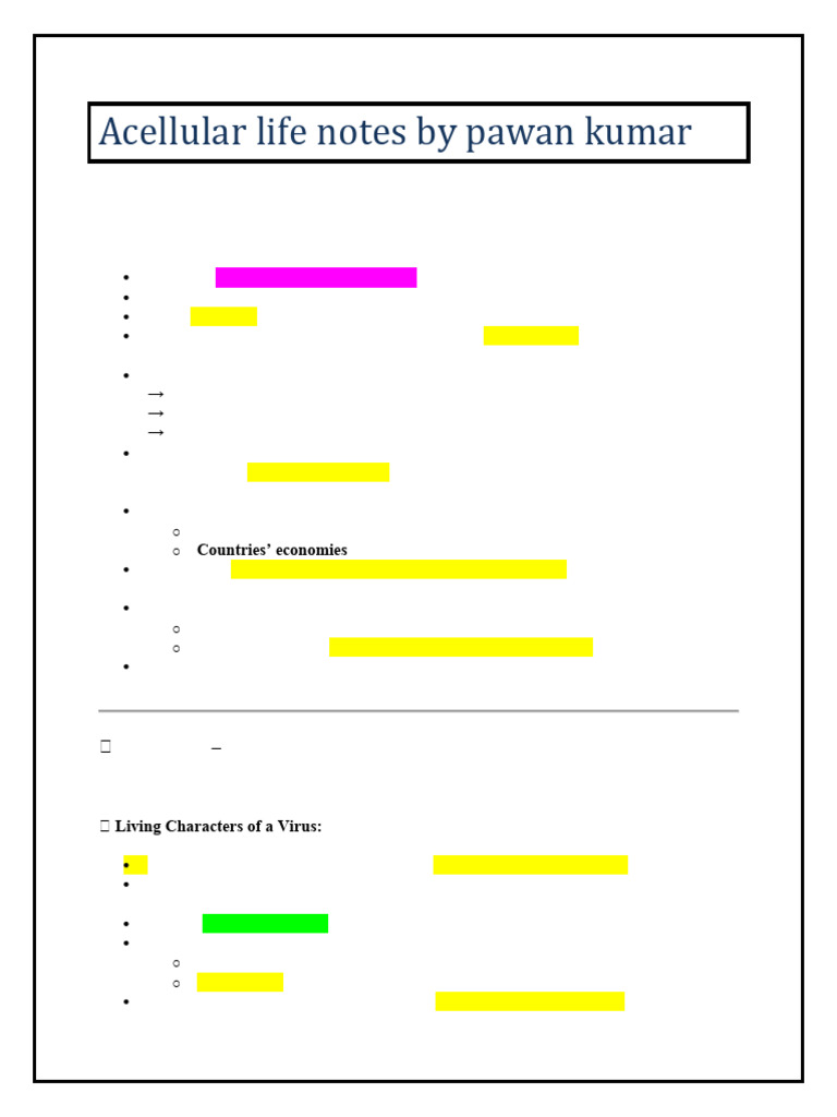 Acellular Life Notes by Pawan Kuma1 | PDF | Virus | Bacteriophage