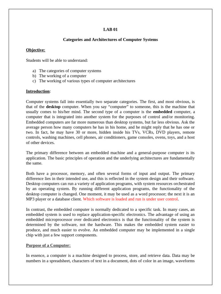 LAB 01 | PDF | Central Processing Unit | Computer Data Storage