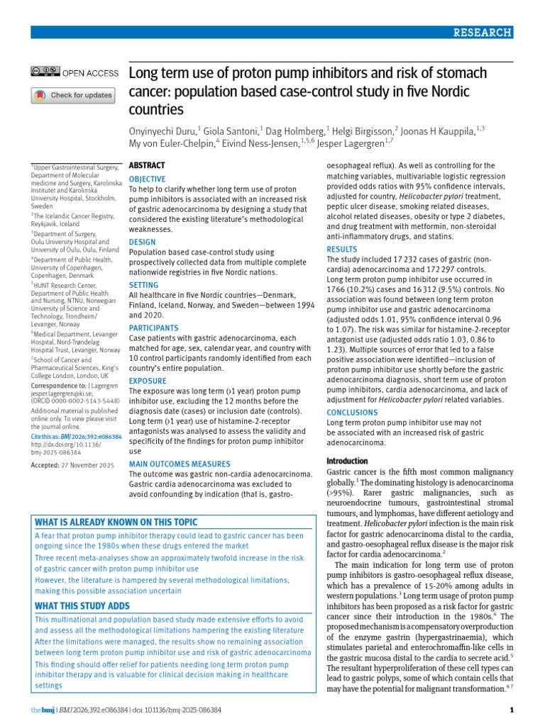 Long Term Use of Proton Pump Inhibitors and Risk of Stomach Cancer ...