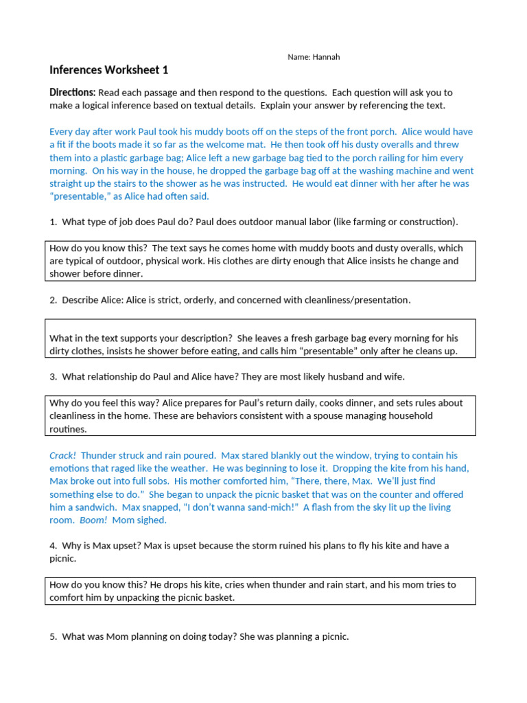 Inferences+Worksheet | PDF