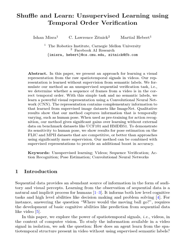Shuffle and Learn Unsupervised Learning Using Temporal Order ...