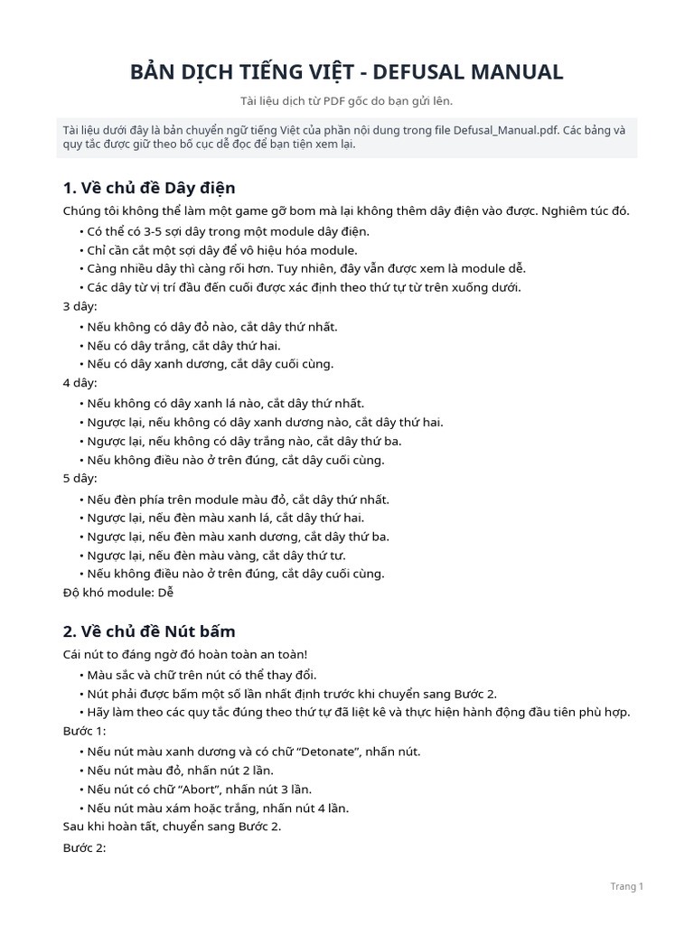 Defusal Manual Vietnamese | PDF