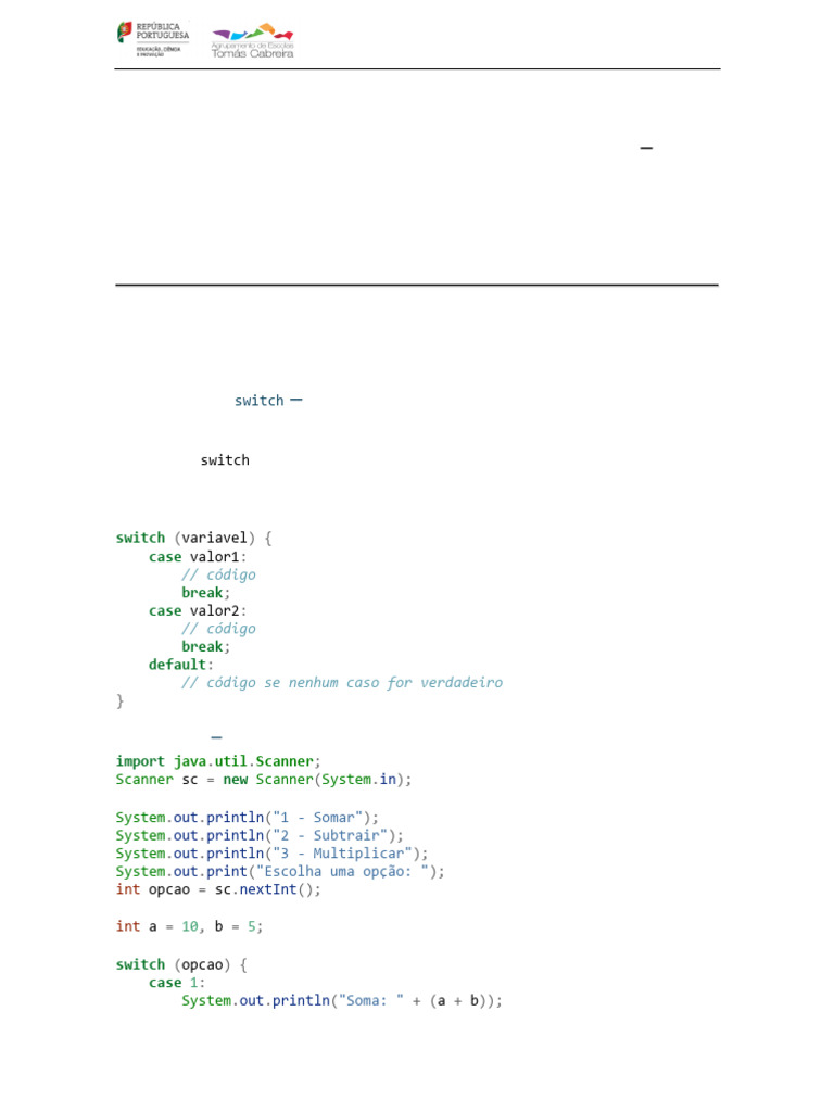 Ficha 06 - Switch While For | PDF | Engenharia da Computação ...