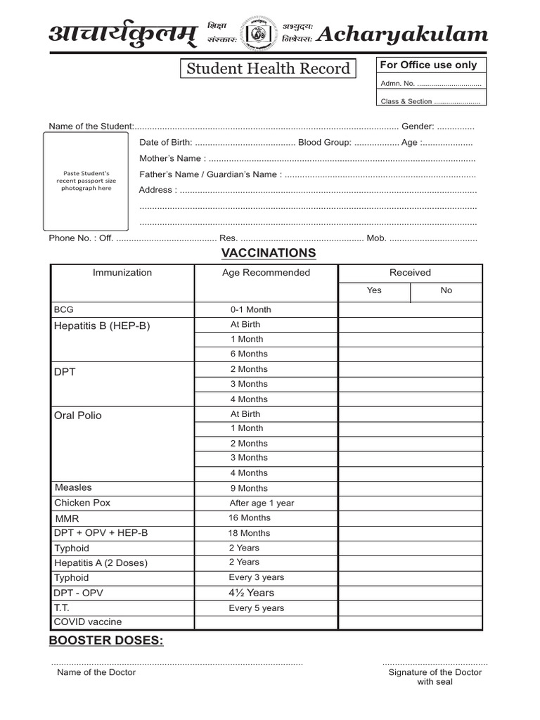 Student Health Record | PDF | Health Sciences | Medicine