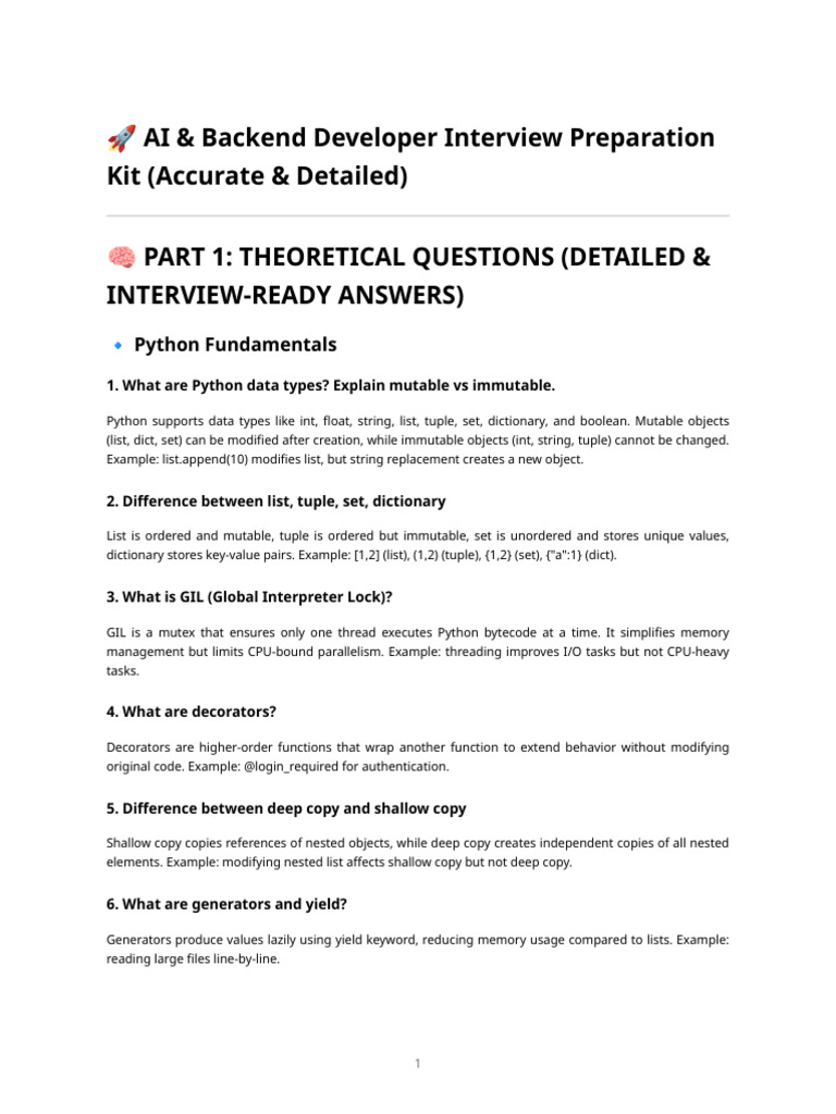 Ai Backend Interview Preparation Kit (1) | PDF | No Sql | Databases