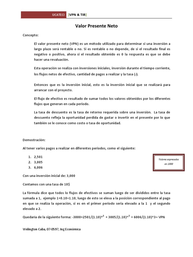 VPN y TIR | PDF | Tasa interna de retorno | Valor presente neto