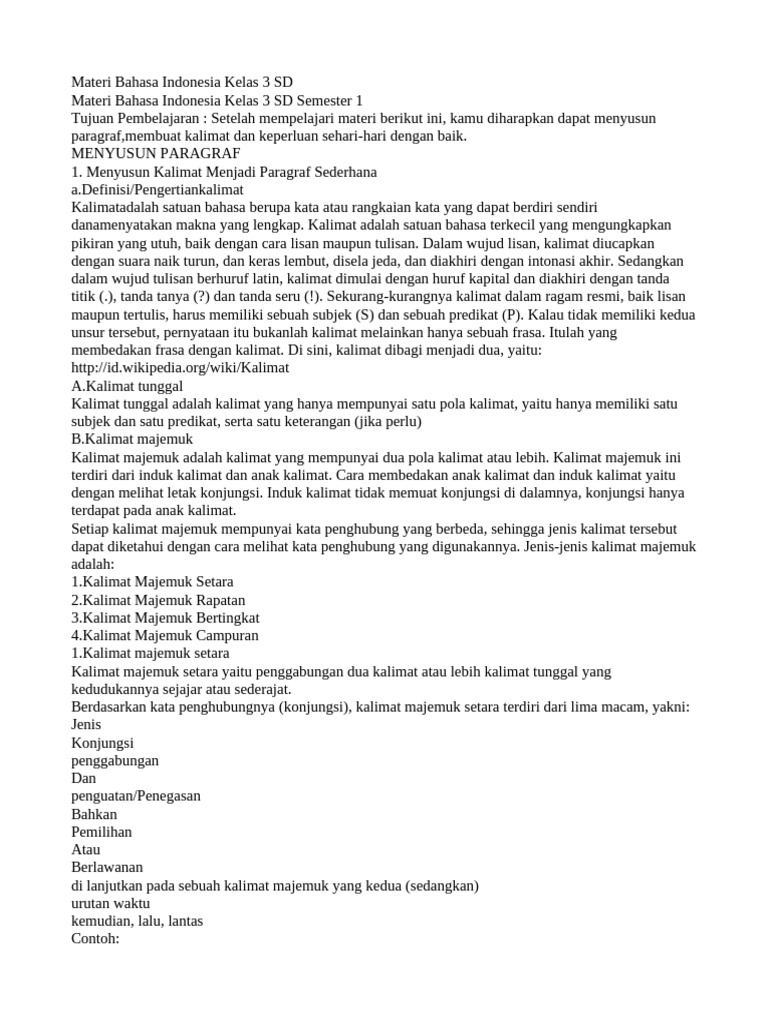 Materi Bahasa Indonesia Kelas 3 SD | PDF