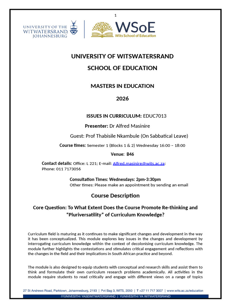 EDUC7013 Masters Course Outline 2026 (1) | PDF | Plagiarism | Curriculum