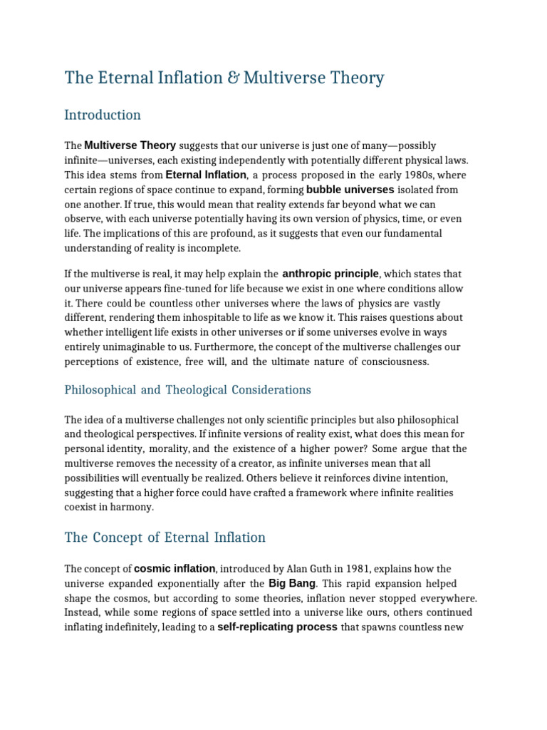 Eternal Inflation Theory by Anish Nanduri | PDF | Universe | Multiverse