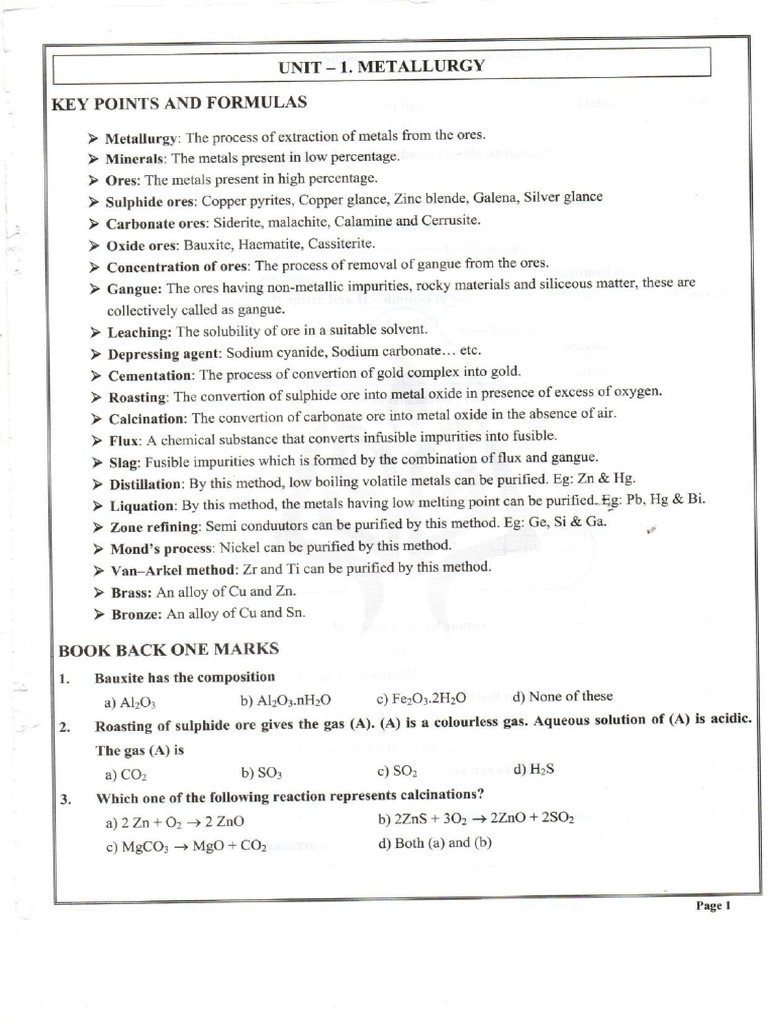 Unit-1 METALLURGY Notes | PDF