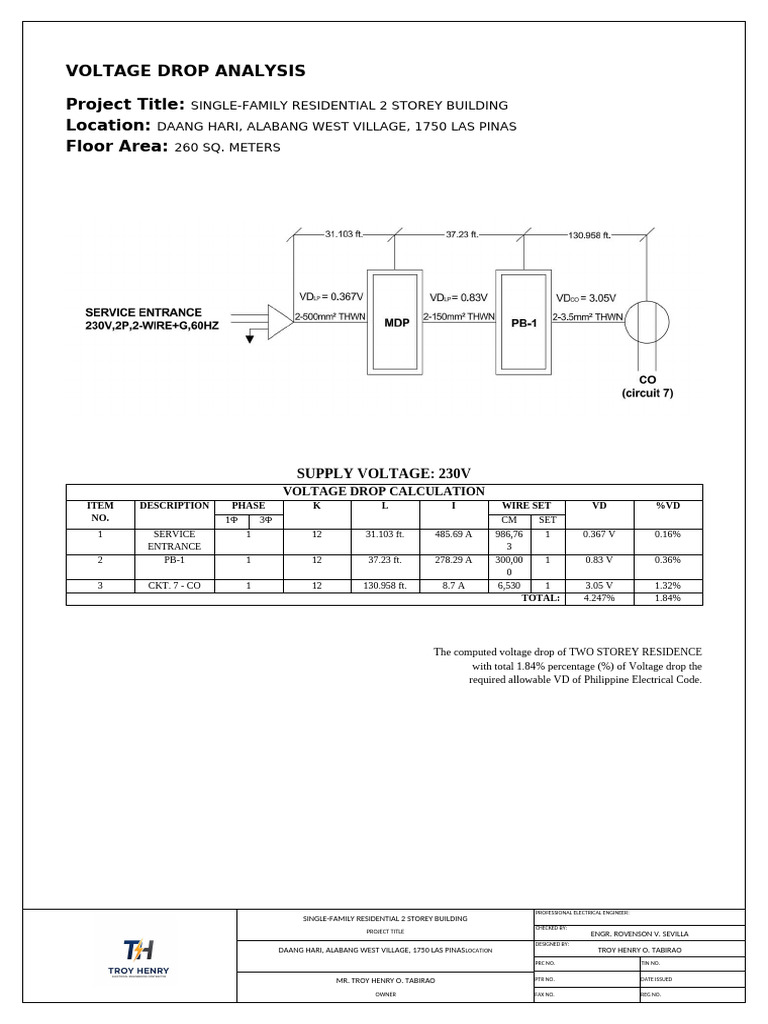 Proposed Voltage Drop Analysis | PDF | Mains Electricity | Voltage