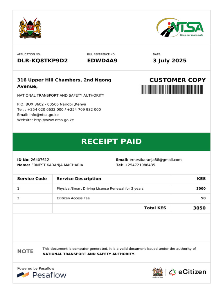 Dlr Kq8tkp9d2 Receipt | PDF